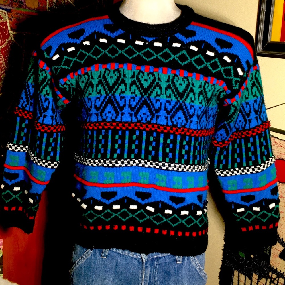 Vintage Mens CONCRETE MIX Pattern Knit Sweater Size Small